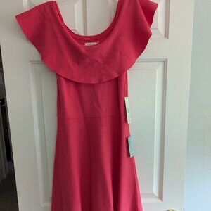 Eliza J Coral Pink Off the Shoulder Fit & Flare Knit Dress Size L  NWT